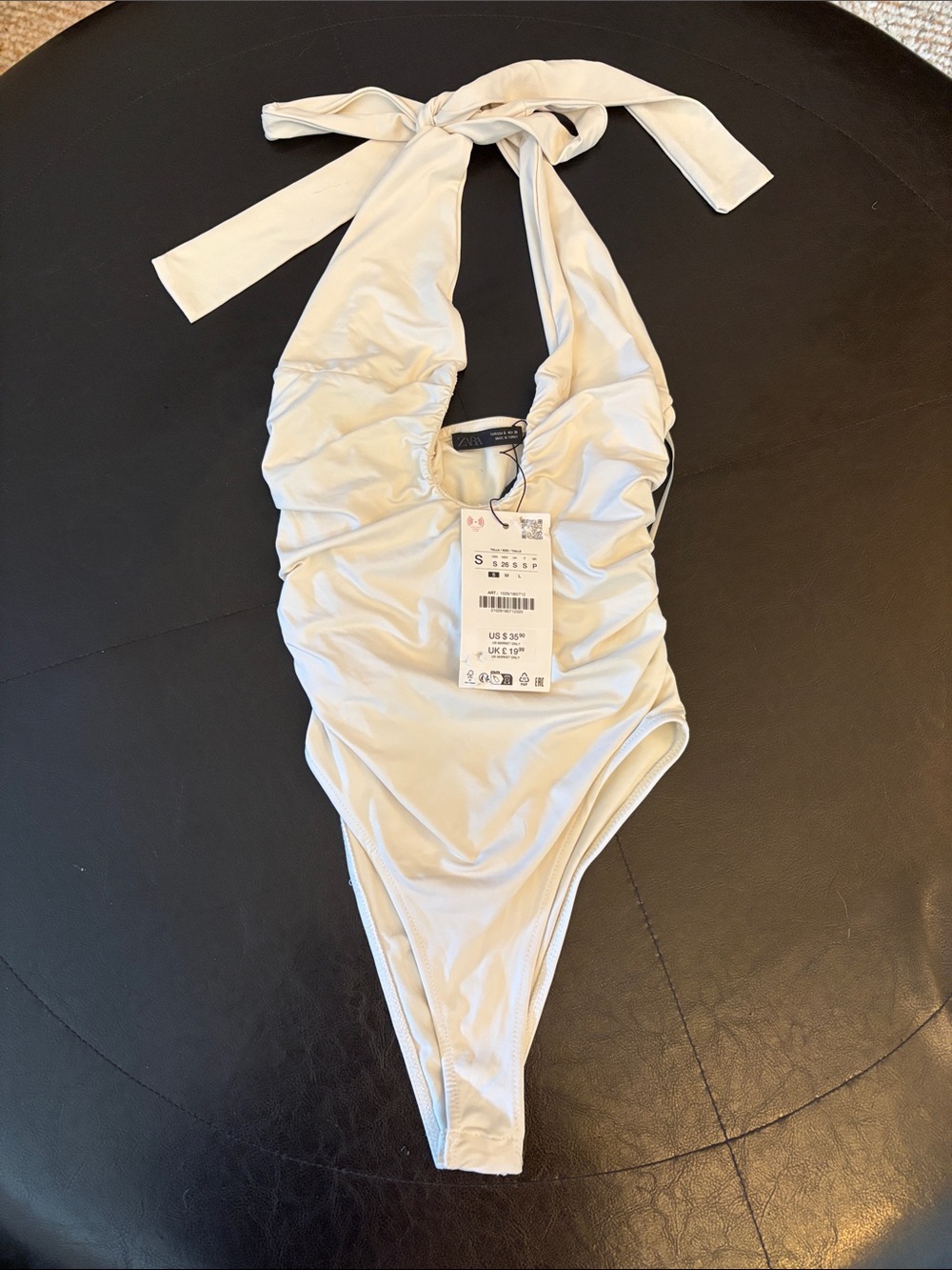 Zara Halter One-Piece bodysuit in Light Cream